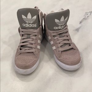 gray adidas high top sneakers